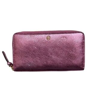 Tory Burch pink metallic zipper clutch wallet
